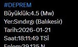 Balıkesir’de 4.5 büyüklüğünde deprem