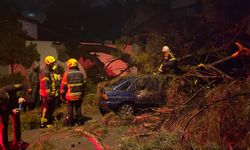 Önce duvarı yıktı sonra otomobilin üzerine devrildi: 2 yaralı