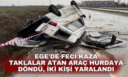 Taklalar atan araç hurdaya döndü, iki kişi yaralandı