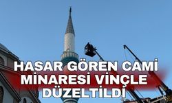 Turgutlu'da hasar gören cami minaresi vinçle düzeltildi