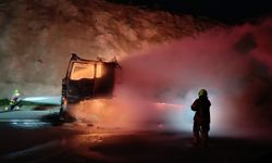 Balıkesir'de kauçuk yüklü tır alev alev yandı