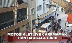 Motosikletliye çarpmamak için bakkala girdi