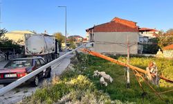 Telefon direklerine takılan tır mahalleyi birbirine kattı