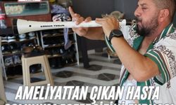 Ameliyattan çıkan hasta solunum egzersizini zurnası ile yaptı