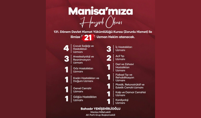 Manisa’ya 21 uzman hekim atanacak!