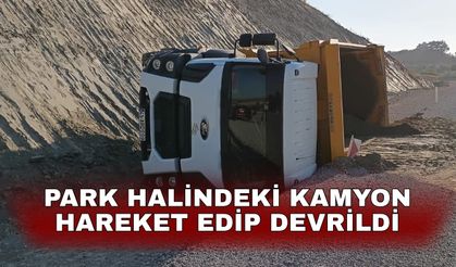 Park halindeki kamyon hareket edip devrildi