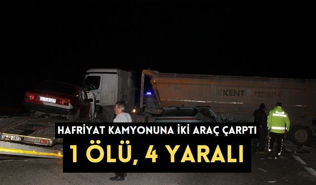 Hafriyat kamyonuna iki araç çarptı