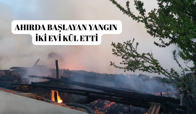 Ahırda başlayan yangın iki evi kül etti