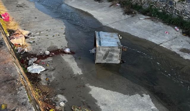 Çöp konteynerleri ilçe kanalına atıldı, belediye hukuki süreç başlatacak
