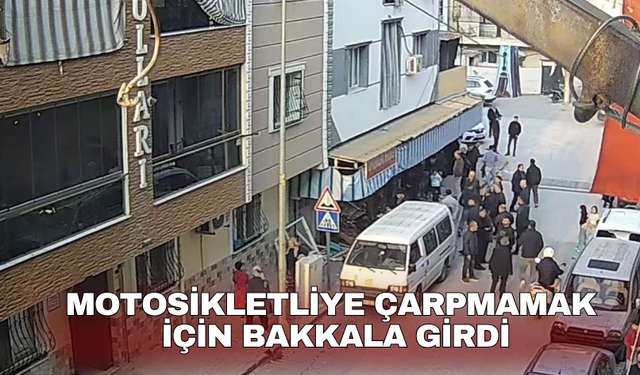 Motosikletliye çarpmamak için bakkala girdi