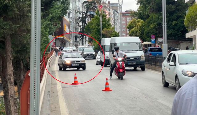 Trafik denetimini görünce anayolda geri geri kaçtı, motorize polis yakaladı