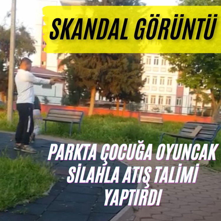 Parkta çocuğa oyuncak silahla atış talimi yaptırdı