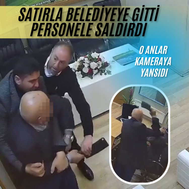 Belediye personeline satırla saldırı anı kamerada