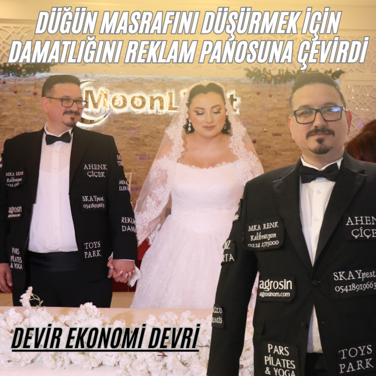Düğün masrafını düşürmek için damatlığını reklam panosuna çevirdi