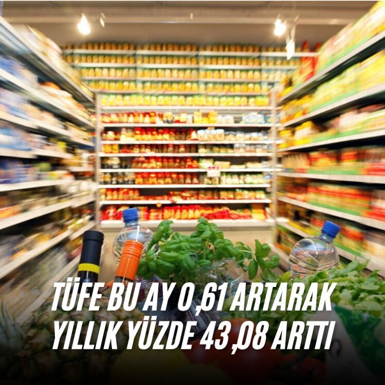 TÜFE bu ay 0,61 artarak yıllık yüzde 43,08 arttı