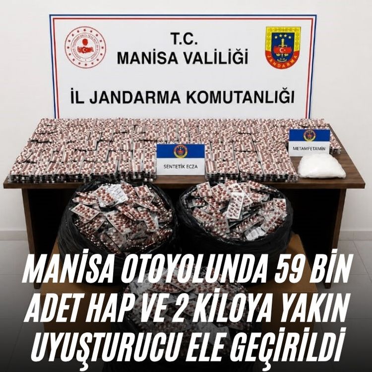 Manisa otoyolunda 59 bin adet hap ve 2 kiloya yakın uyuşturucu ele geçirildi
