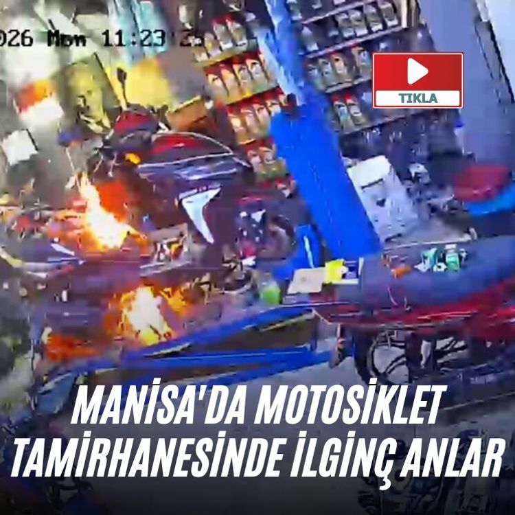 Manisa'da motosiklet tamirhanesinde ilginç anlar