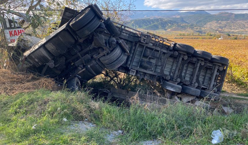 Alaşehir'de süt tankeri üzüm bağına uçtu
