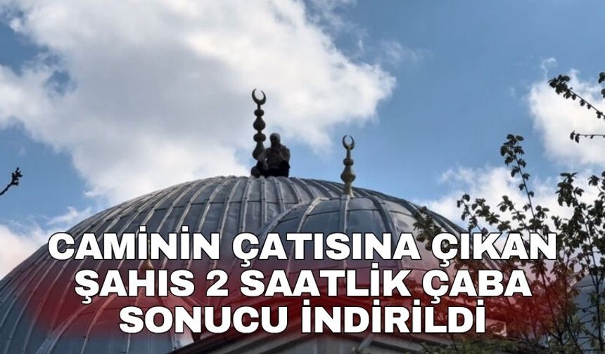 Caminin çatısına çıkan şahıs 2 saatlik çaba sonucu indirildi